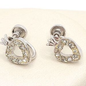 3/$30 🖤 VINTAGE 925 STERLING SILVER CZ HEART EARRINGS